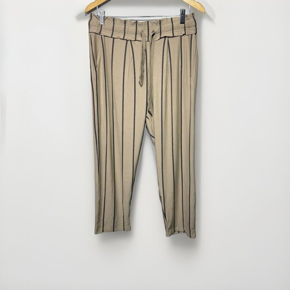Hoodies Women’s Tan & Black Striped Elastic Waist Pants Size M